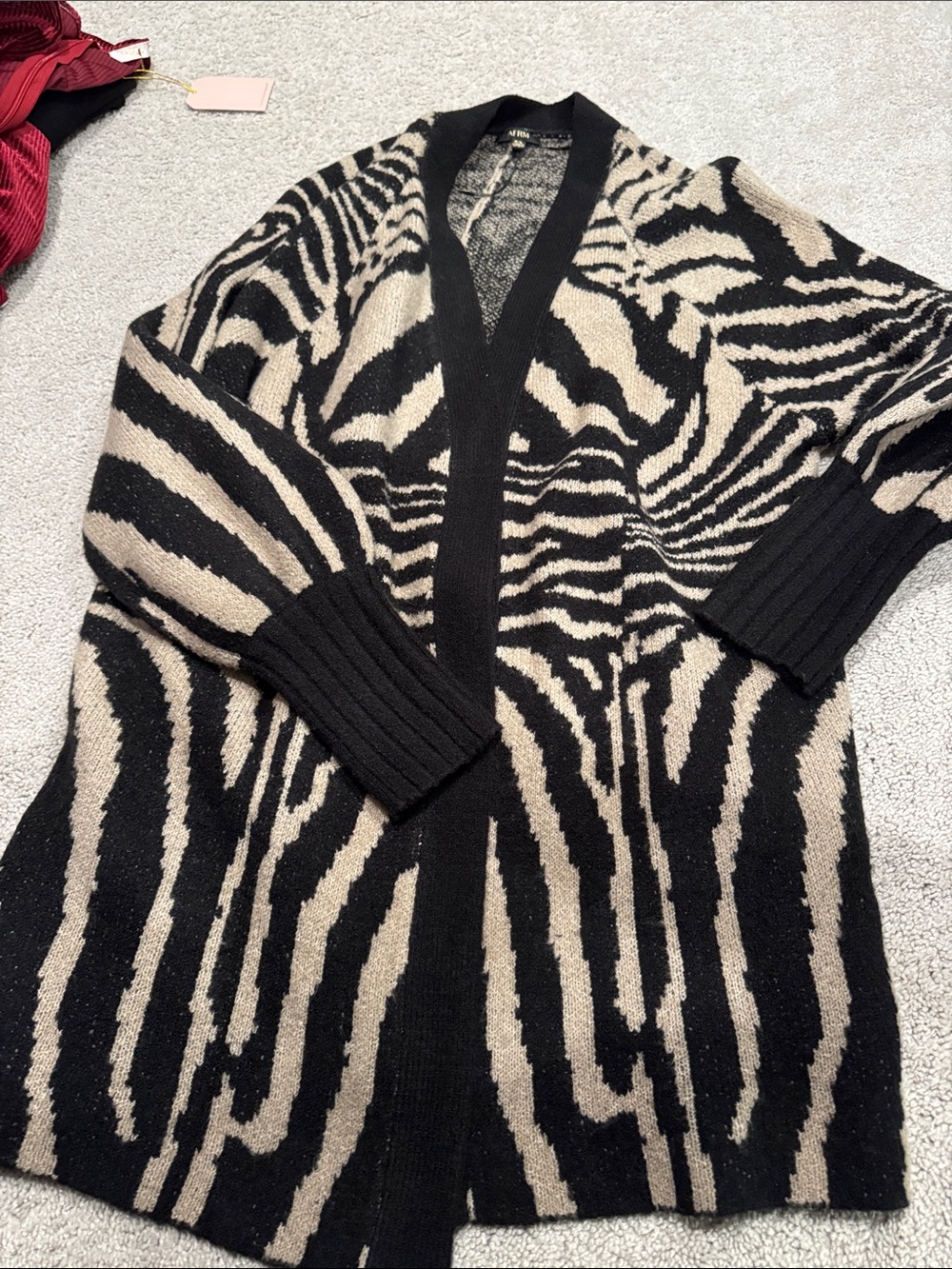 AFRM Black and Cream Zebra-Print Open Cardigan